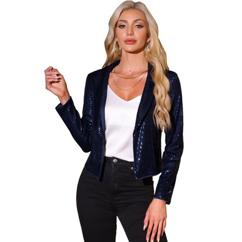 Allegra K Women's Sparkly Open Front Sequin Party Cropped Blazer - image 1 of 4