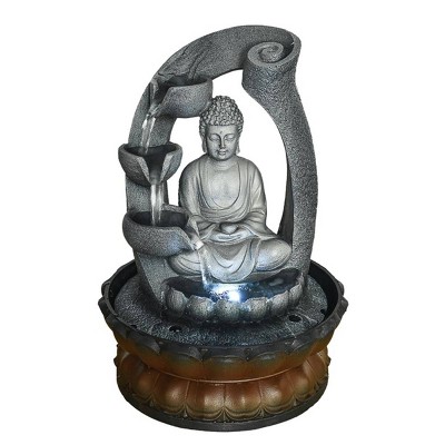 Watnature 11&#34; Buddha Tabletop Water Fountain with LED Light Gray