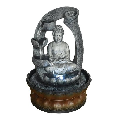 11" Buddha Tabletop Water Fountain with LED Light - Gray - Watnature