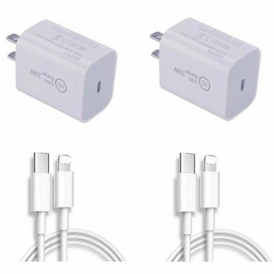 Link Fast Charger 20W USB-C Wall Adapter & USB-C to Lightning Cable Compatible W/Apple iPhone 12/13Pro Max/12 Mini/11 Pro Max/XS/XR (2-Pack) - White