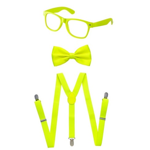 Dress Up America Neon Suspenders Set For Adults - Bow-tie, Glasses And  Suspenders Set - Yellow : Target