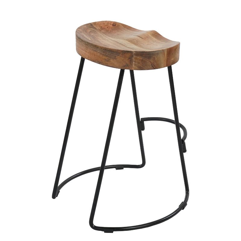 Wooden Saddle Seat Barstool Brown and Black - The Urban Port, 4 of 27