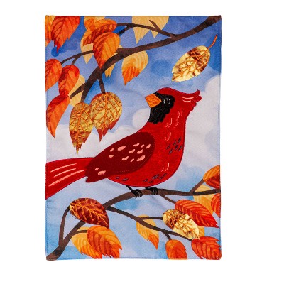 Evergreen Cardinal in Fall Tree Applique Garden Flag 12 x 18 Inches Indoor Outdoor Decor
