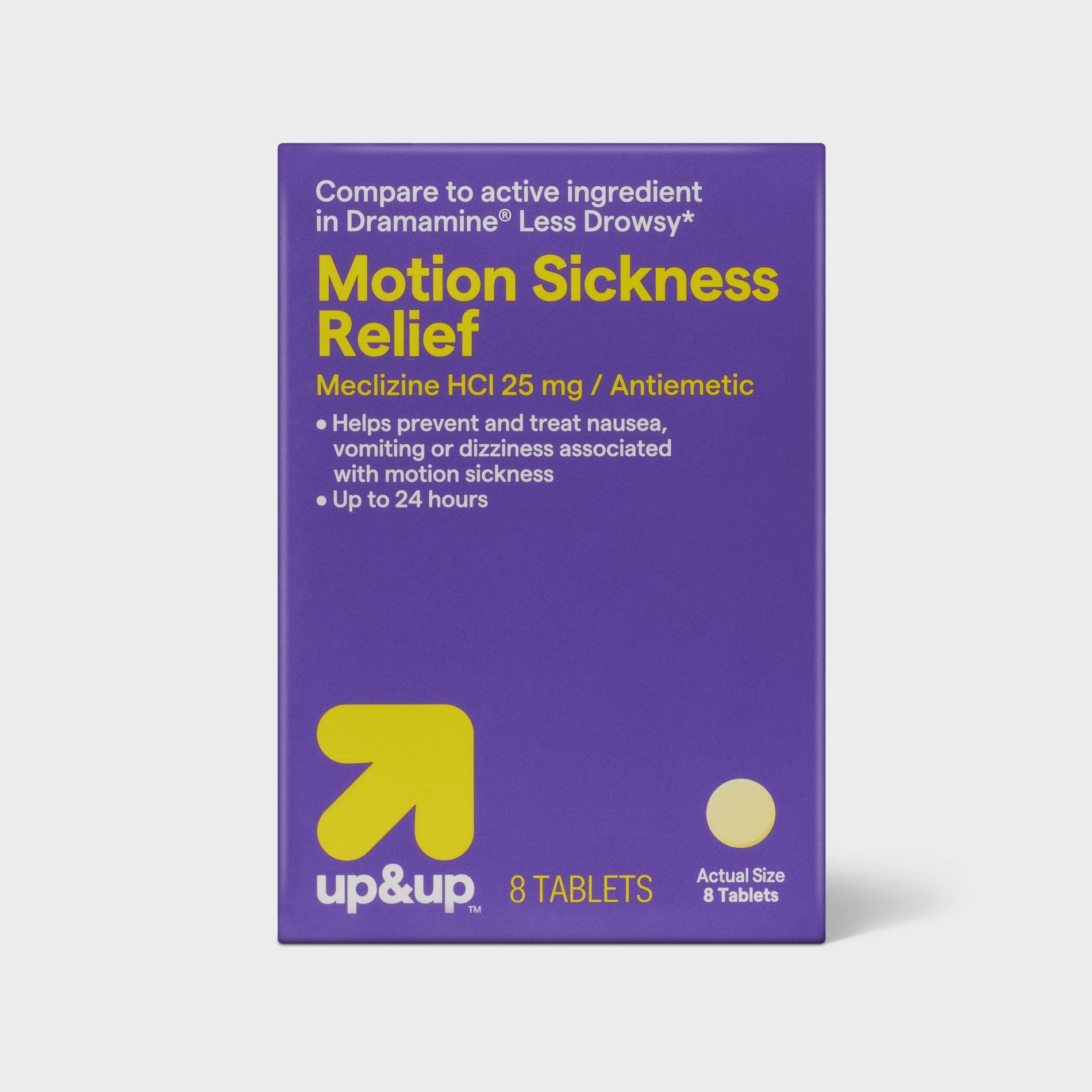 Motion Sickness and Nausea Relief Less Drowsy Formula 25mg Tablets - 8ct - up&up™: Digestive Health Treatment, Travel Size
