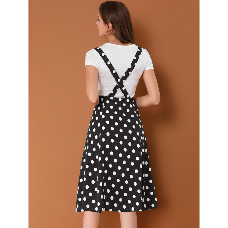 Allegra K Women's Vintage Polka Dots Midi Floral Suspender Skirt, 5 of 6