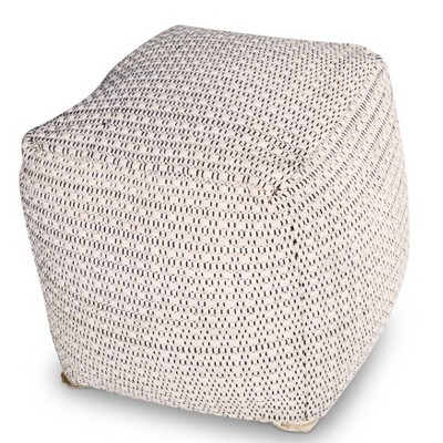 Ivory Handwoven Wool-Cotton 18'' Square Pouf Ottoman