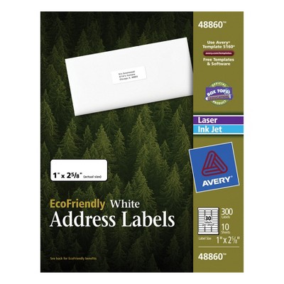 Avery EcoFriendly Permanent-Adhesive Address Labels For Laser and Inkjet Printers, 1 x 2-5/8 Inches, White, pk of 300