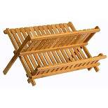 2 Tier Wooden Dish Drainer - Bamboo Drying Rack  - Collapsible Compact Plate Rack for Kitchen - Homeitusa