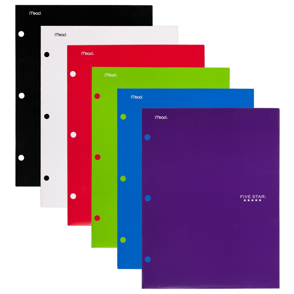 6ct 4 Pocket Paper Folder Basic Colors - Five Star, Multi-Colored