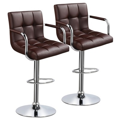 Yaheetech 2pcs Swivel Adjustable Bar Stools with Large Steel Pedestal Base for Bar Counter