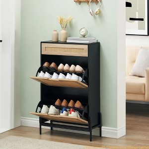 2 Flip Door with 1 Drawer Shoe Storage Cabinet, Narrow Shoe Cabinet for Entryway, Hidden Shoe Organizer with Slim Design - 1 of 4