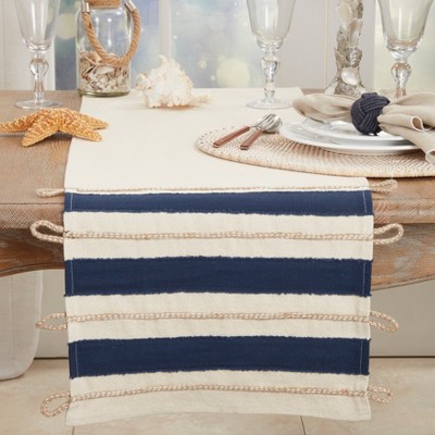Nautical Blue and Beige Cotton Striped Table Runner