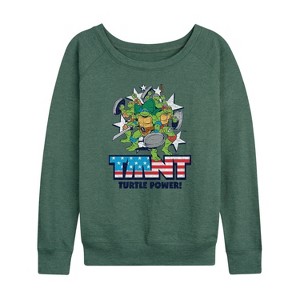 Women's - Teenage Mutant Ninja Turtles - Turtle Power Americana Lightweight French Terry Wide Neck Long Sleeve Shirt - 1 of 4