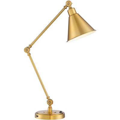 360 Lighting Modern Adjustable Desk Table Lamp with USB Charging Port Warm Antique Brass Living Room Bedroom Bedside Nightstand