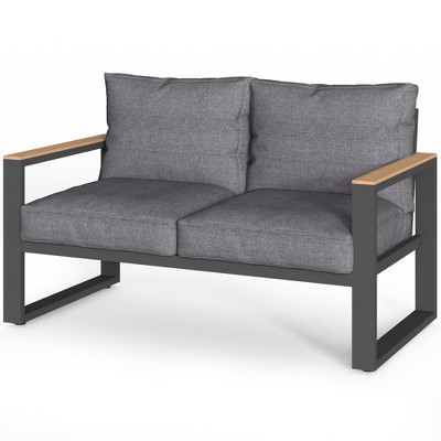 Heynemo Aluminum Outdoor Loveseat, All-Weather Metal Patio Furniture Sofa, Patio Sofa Chair for Porch Backyard Garden