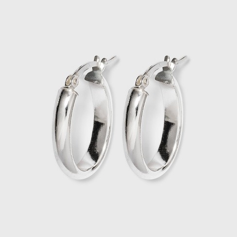 Silver Square Tube Oval Hoop Earrings