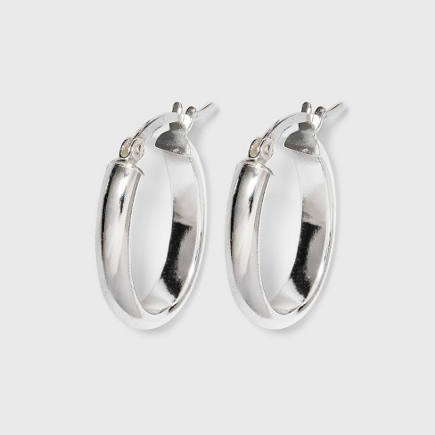 Silver Hoop Earrings, Large Hoop Earrings, Silver Hoops, Big Thick Hoops  Simple Women Earrings, Silver 2 Big Snap Circle Hoop Jewelry Gift 