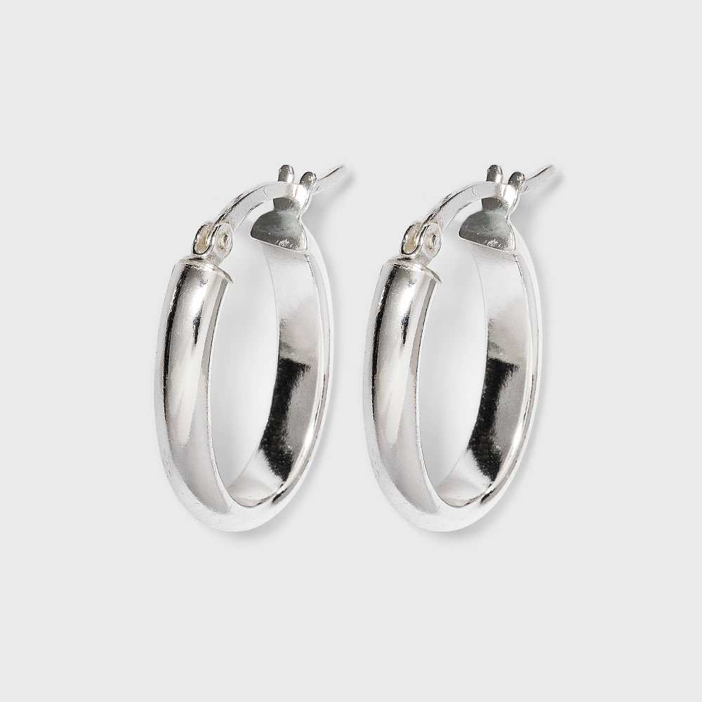 Photos - Earrings Women's Sterling Silver Hoop Earring Oval - Silver