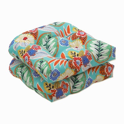 2pc 19" x 19" Outdoor/Indoor Seat Cushion Marlow Aqua Blue - Pillow Perfect: Weather-Resistant, Tufted Design