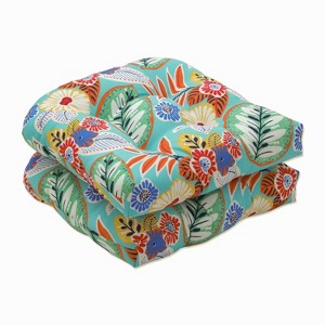 2pc 19" x 19" Outdoor/Indoor Seat Cushion Marlow Aqua Blue - Pillow Perfect: Weather-Resistant, Tufted Design - 1 of 4