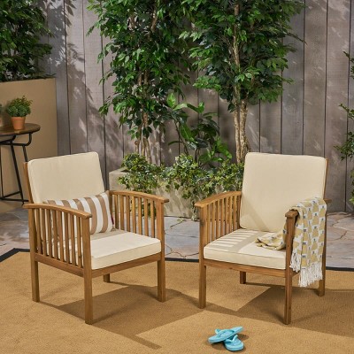 Set of 2 Wooden Accent Chairs with Cushions, Slatted Back Barrel Lounge Chairs for Living Room, Bedroom, or Patio Seating Area-Maison Boucle