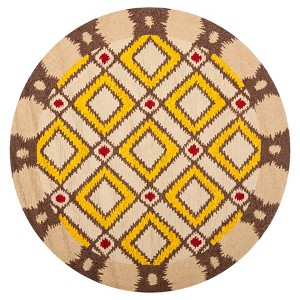Beige/Yellow Abstract woven Round Accent Rug - (4