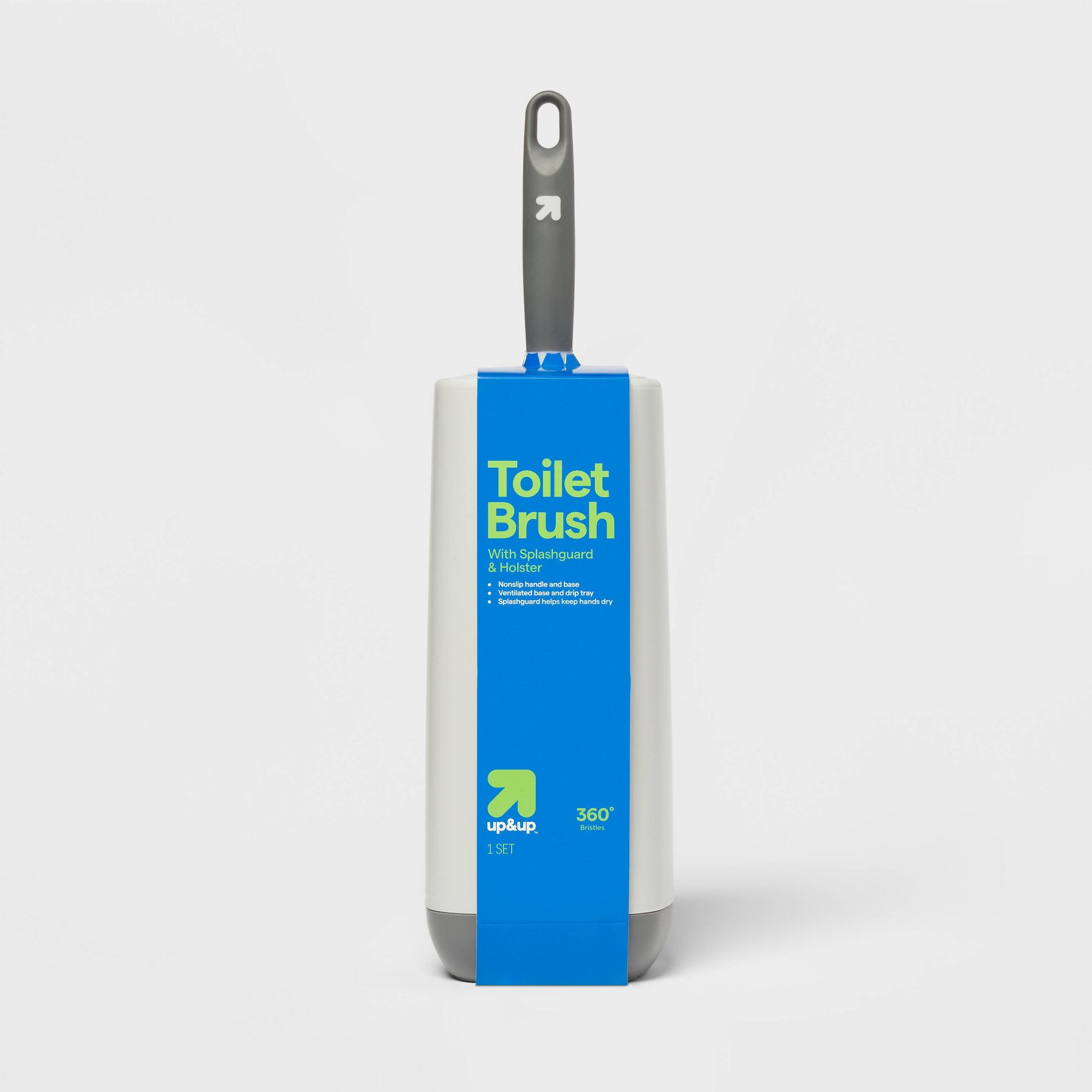 Splash Guard Toilet Brush with Tall Holster - up&up™: Reusable, Soft Grip, 17.047 Inch Height
