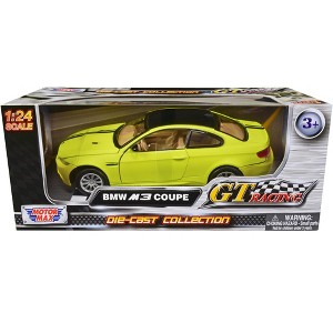 BMW M3 Coupe Neon Yellow with Matt Black Top and Stripes "GT Racing" Series 1/24 Diecast Model Car by Motormax - 1 of 3