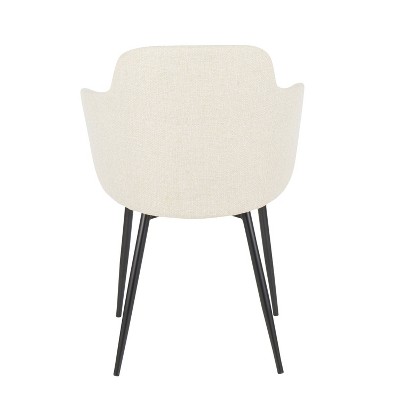 Cream Upholstered Armchair with Black Metal Legs, Set of 2
