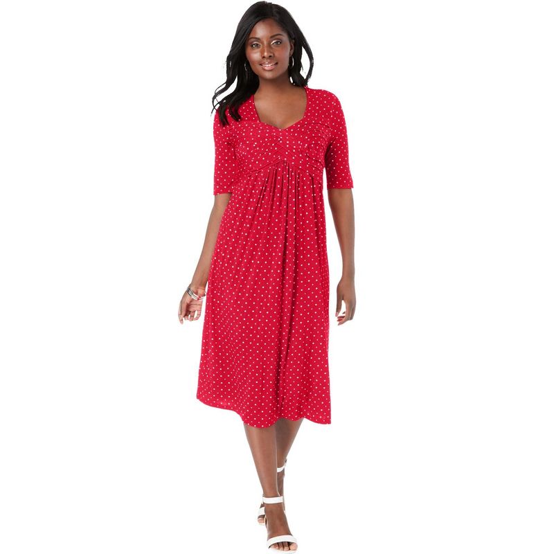 Jessica London Women's Plus Size Stretch Knit Pleated Front Dress, 1 of 2