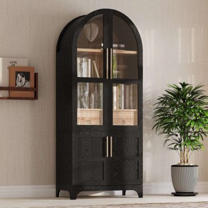 71" Tall Arched Kitchen Pantry Cabinet,Farmhouse Storage Cabinet with Glass Doors,Adjustable Shelves,MDF Cabinet for Dining Room-Cuddlewood - 1 of 4