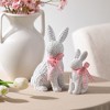 Sullivans 4" & 5" White Woven Patterned Resin Bunnies Set of 2 - 3 of 4