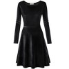 Women's Scoop Neck Wrist Sleeve Length Dress Solid Slim Flowy Swing A-Line Velvet Cocktail Party Dress - 2 of 4