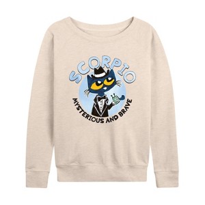 Women's - Pete the Cat - Scorpio Lightweight French Terry Wide Neck Long Sleeve Shirt - 1 of 4