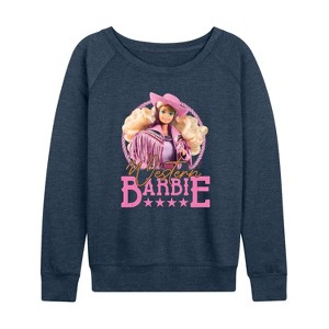 Women's - Barbie - Western Lightweight French Terry Wide Neck Long Sleeve Shirt - 1 of 4