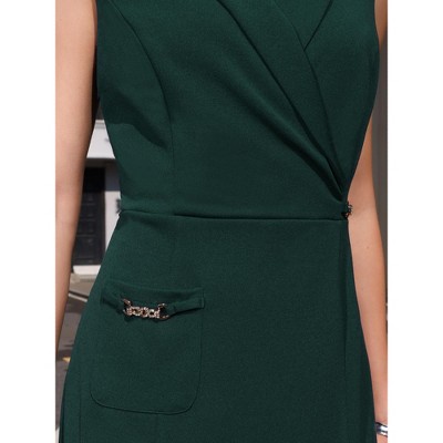 Женские платья INSPIRE CHIC Women's Sleeveless Pencil Notched Lapel Collar Faux Wrap Wear to Work Sheath Dress Dark Green Large — фото 4