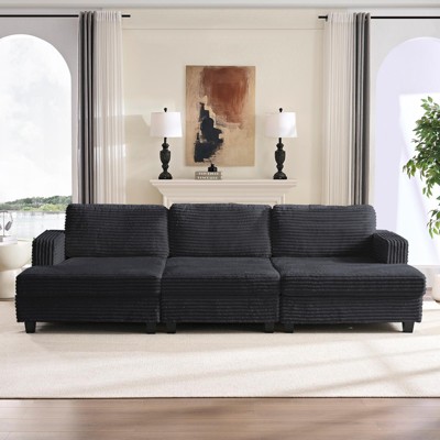 Modern Corduroy Fabric Convertible Modular 3-Seater Sofa Couch For Living Room