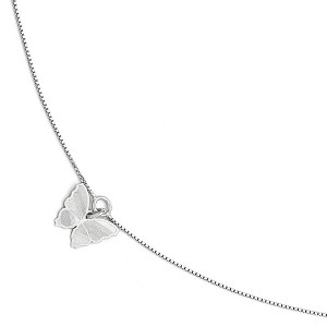 Black Bow Jewelry Sterling Silver Textured Butterfly and 1mm Box Chain Anklet, 9-10 Inch - 1 of 4