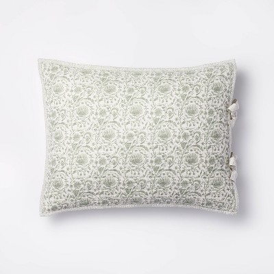 King Decorative Border Cotton Slub Print Quilt Sham Light Teal Green – Threshold™ designed with Studio McGee
