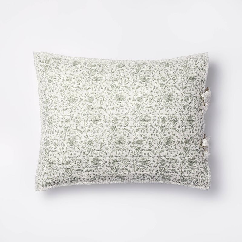 Decorative Border Cotton Slub Print Quilt Sham Light Teal Green – Threshold™ designed with Studio McGee, 1 of 12