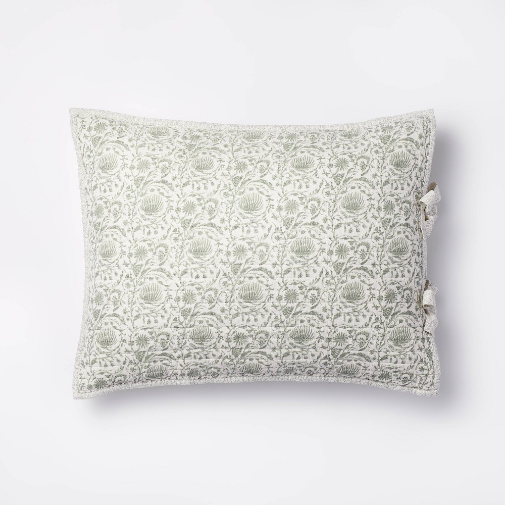 Photos - Pillowcase Standard Decorative Border Cotton Slub Print Quilt Sham Light Teal Green –