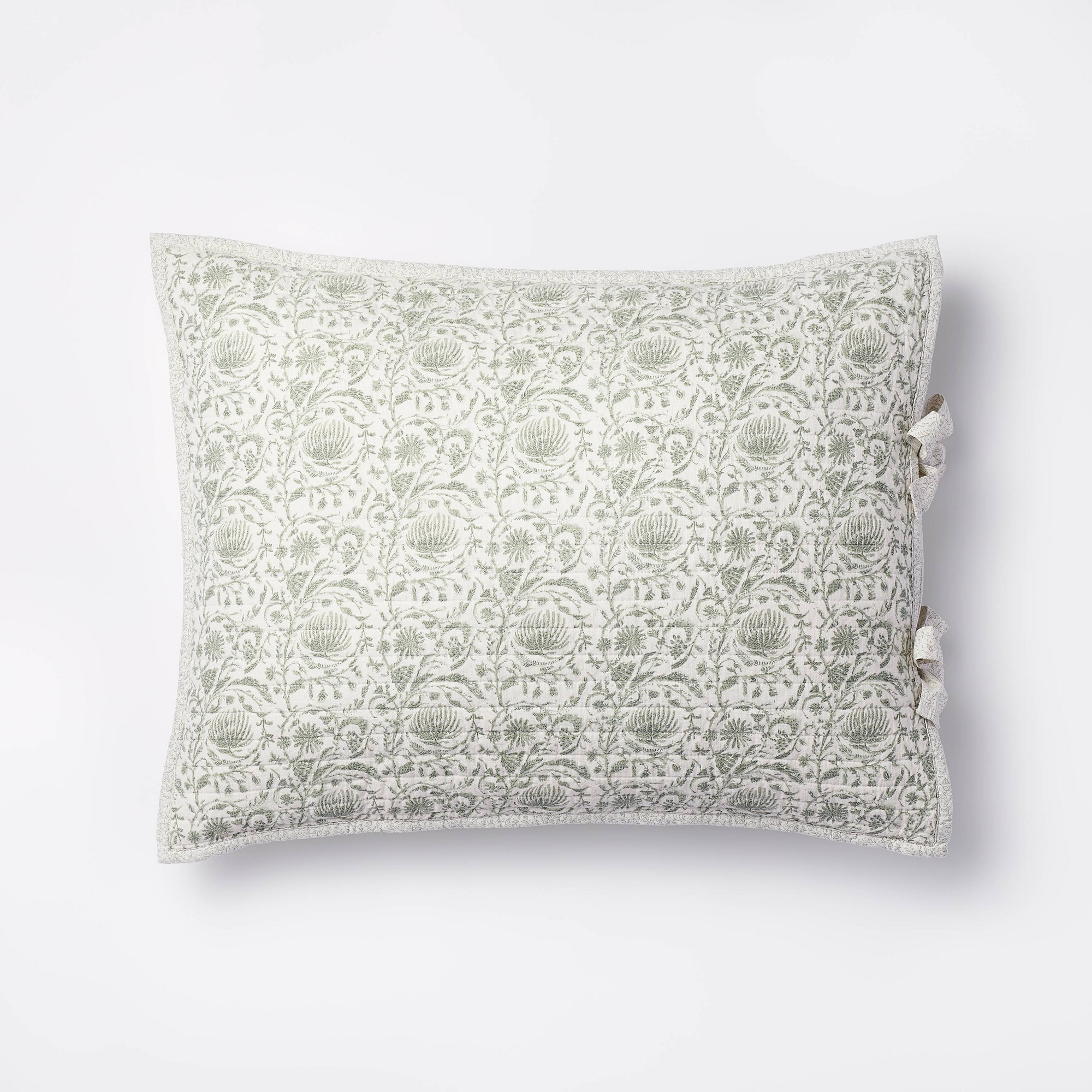 Standard Decorative Border Cotton Slub Print Quilt Sham Light Teal Green – Threshold™ designed with Studio McGee: Botanical Floral