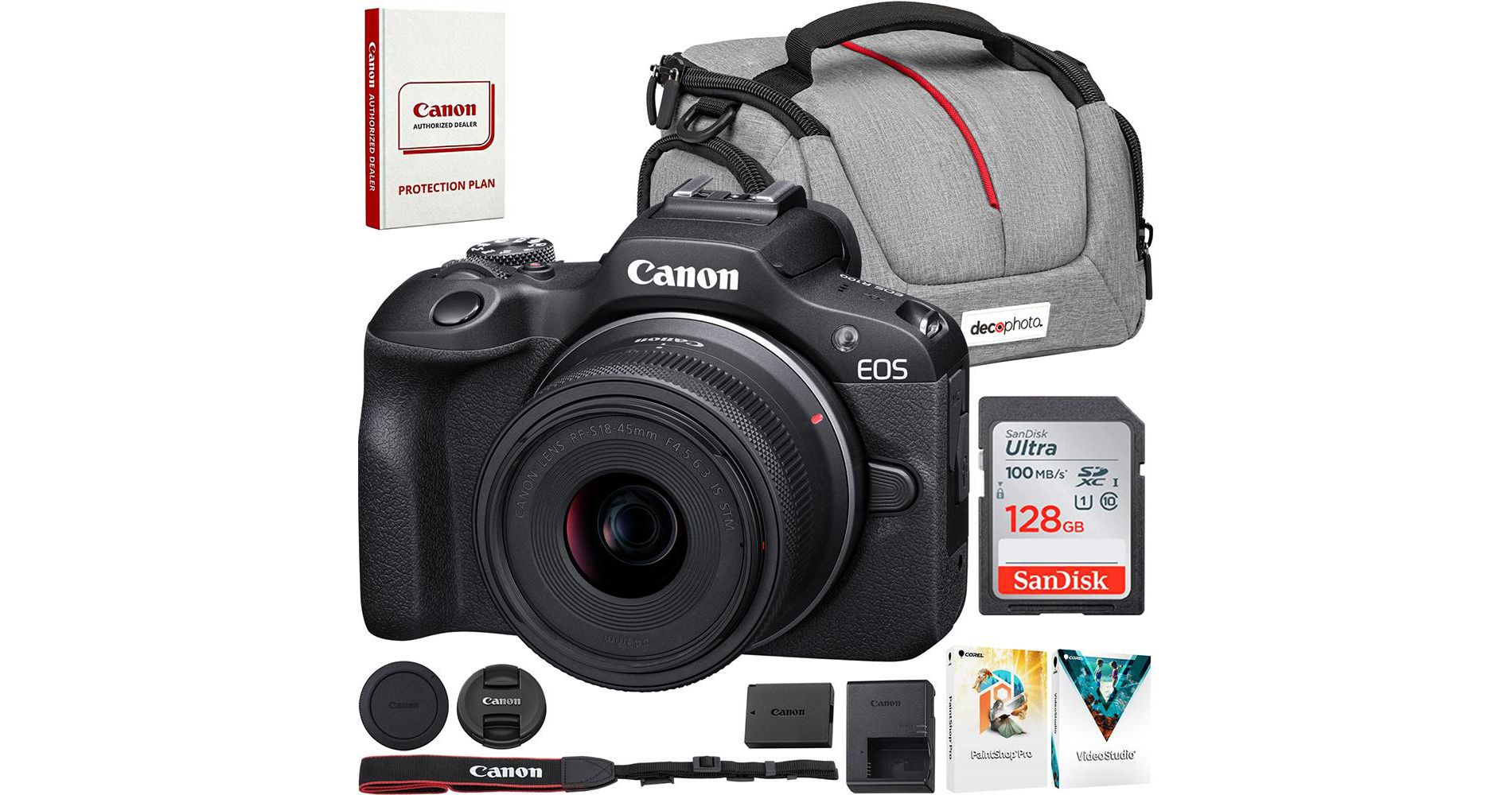 Canon EOS R100 Mirrorless Camera with RF-S18-45mm F4.5-6.3 Lens & 64GB Memory Bundle