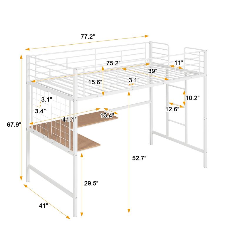 Twin Metal Loft Bed with Desk and Metal Grid - ModernLuxe, 4 of 13