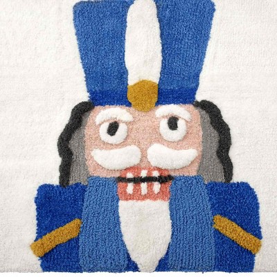 Blue and White Cotton Nutcracker Bath Rug with Latex Backing