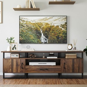 Mid Century Modern TV Stand, Tall Entertainment Center for 75 inch TV, Brown TV Console with Storage & Drawer - 1 of 4