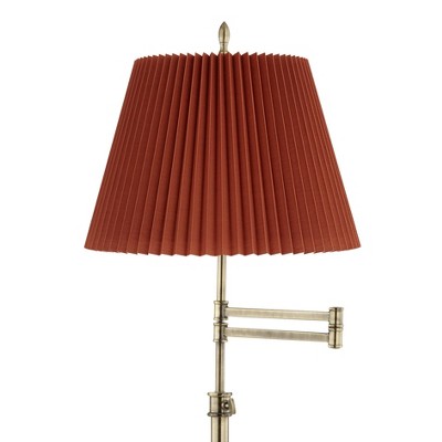 Adjustable Antique Brass Floor Lamp with Rust Brown Linen Shade