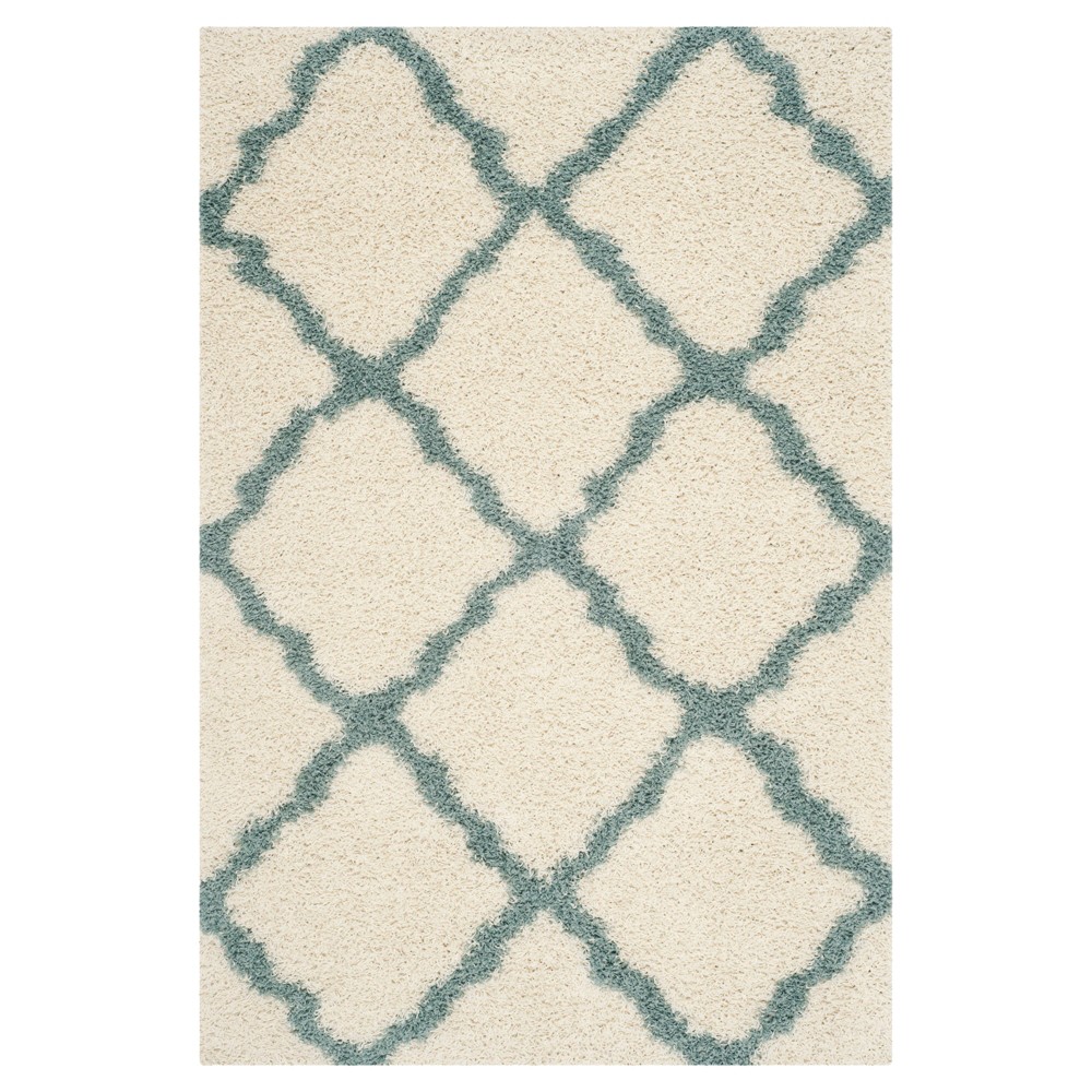 Ivory/Light Blue Geometric Shag/Flokati Loomed Area Rug - (5'1inx7'6in) - Safavieh