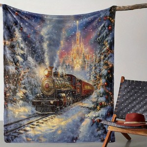 Lomsoe Vintage Christmas Train Starry Sky Print Flannel Blanket - All Seasons Soft and Warm Throw Blanket for Bed, Napping, Camping, Travel, Office - 1 of 4
