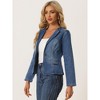 INSPIRE CHIC Women's Lapel Collar Long Sleeve One Button Work Denim Blazer - 3 of 4